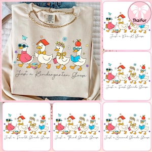 Back to School Silly Goose PNG Bundle, Coquette Teacher First Day of School Design, Preppy Floral Sublimation, Pre-k 1st/2nd/3rd/4th Grade