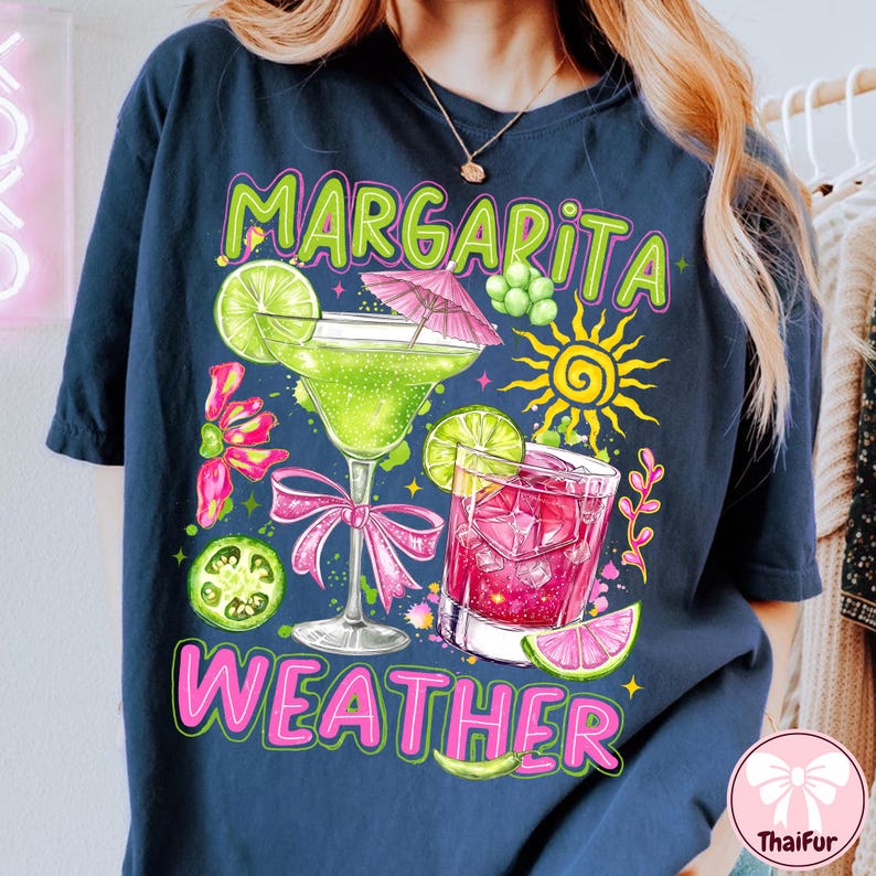 Summer Margarita Weather PNG, Preppy Brushstroke Aesthetic PNG, Trendy Summer Shirt Design, Summer Sublimation PNG, Digital Tee image 3