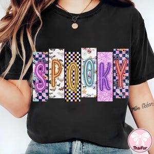 Spooky PNG, Halloween Sublimation Design, Colorful Patchwork Spooky Letters PNG, Retro Halloween Shirt PNG, Cute Pastel Spooky Clipart