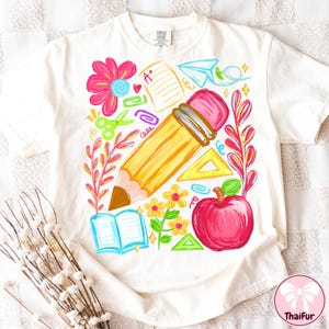 Floral Teacher Pencil PNG, Coquette Teacher Back To School Png, 1st Day Of School Png, Boho Floral Teacher Png, Brushstroke, School Girl Png