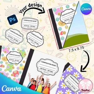 Benutzerdefinierte Komposition Notebook-Vorlage, Komposition Notebook-Cover-Vorlage, Komposition Buch komplett bearbeitbar Canva Rahmen, DIY, digitale Datei