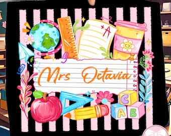 Custom Teacher Name PNG, Boho Floral Pencil Design, Brushstroke Teacher PNG, Back To School Sublimation, First Day Of School Png