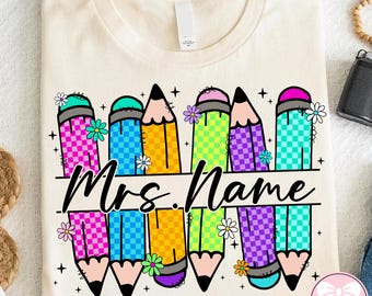 Custom Teacher Name Png, Preppy Teacher Pencil Coquette Bow Png, Custom Back To School Png, Teach Love Inspire Png, Custom Teacher Png