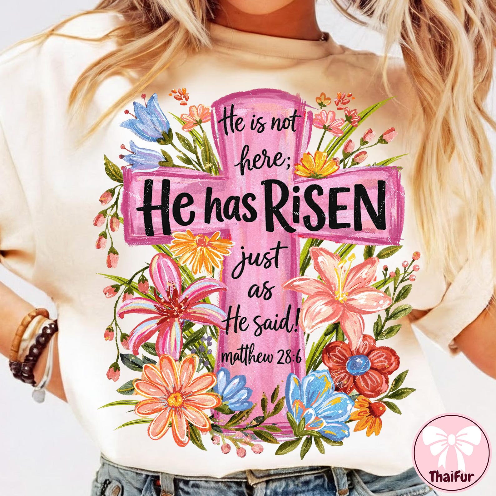 Spring Floral Cross PNG, He Has Risen Png, Christian Easter PNG, Preppy ...
