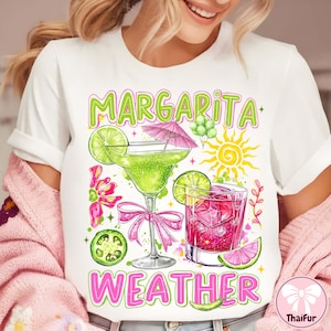 Summer Margarita Weather PNG, Preppy Brushstroke Aesthetic PNG, Trendy Summer Shirt Design, Summer Sublimation PNG, Digital Tee image 2