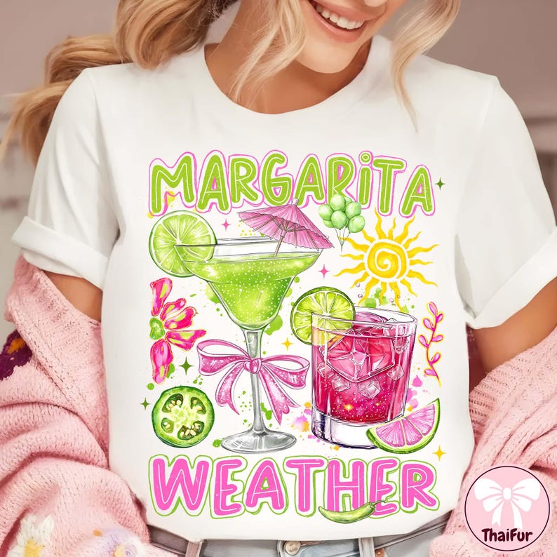 Summer Margarita Weather PNG, Preppy Brushstroke Aesthetic PNG, Trendy Summer Shirt Design, Summer Sublimation PNG, Digital Tee image 2