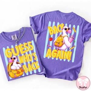 Cute Duck Back to School PNG, Retro Duck With Backpack Design, Guess Who's Back Again Shirt, Teacher Student Sublimation, Digital Download