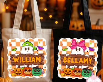Bolsa de dulces personalizada para niño/niña (PNG), Halloween infantil (PNG), Bolsa de dulces con fantasmas retro (PNG), Lindo diseño de regalo de Halloween para niños, Descarga digital