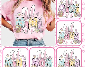 Paquete personalizado de PNG de Pascua para mamá, PNG de lazo coqueto de Pascua, Mini, Nana, Gigi, PNG floral de primavera, PNG de huevo de Pascua retro, PNG de conejito de Pascua