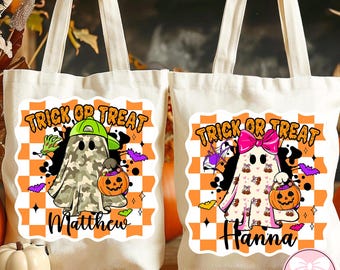 Bolsa personalizada para niños y niñas para pedir dulces (PNG), Halloween para niños (PNG), Fantasma retro (PNG), Bolsa de dulces de Halloween (PNG), Lindo diseño de regalo de Halloween para niños