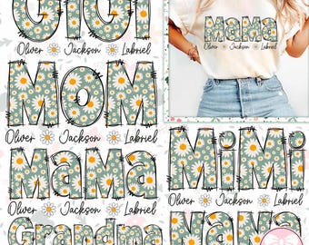 Personalized Daisy Floral Mama Png Bundle, Grandma Mama Mimi Gigi Mom Png, Custom Name Png, Mother’s Day Png, Preppy Mama Png, Mom Gifts