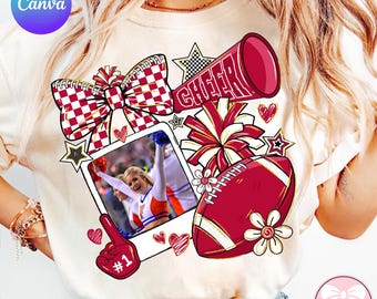 CUSTOM Canva Template Maroon Cheer Coquette Football Photo Insert Png, Trending Png, Blue Gold Cheer Mom, Preppy Cheerleader Canva Png