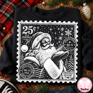 Retro Christmas Santa PNG, Vintage Postage Stamp Design, North Pole Deer PNG, Distressed Christmas Holiday Shirt, Festive Digital Download