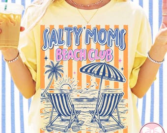 Salty Moms Beach Club PNG, Retro Summer Stripes PNG, Funny Beach Mom Shirt Design, Sarcastic Summer Quote PNG, Digital Download