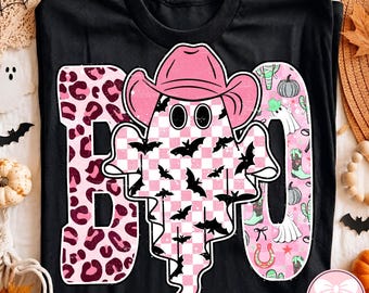 Pink Cowboy Ghost PNG, Preppy Western Halloween Design, Cowgirl Ghost Graphic, Howdy Halloween Shirt, Spooky Season Digital Download