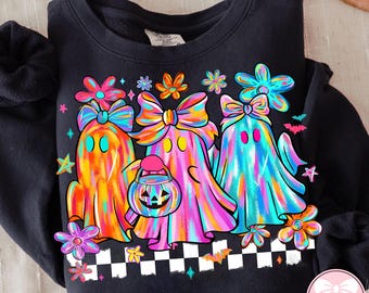 Preppy Neon Pumpkin Ghost Png, Colorful Halloween Bow PNG, Fall Bat Ghost PNG, Cute Spooky Season PNG, Trendy Halloween Clipart Design