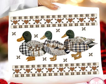 Patchwork Mallard Duck PNG, Grandma Core Duck Design, Vintage Country Folk Farm Animal, Thrifted 90s Duck, Granny Sweater Png