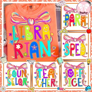 Preppy Coquette Teacher/Para/Counselor/Librarian Back to School Bundle PNG, Custom Teacher Coquette First Day of School Png, Girly Pink Bow