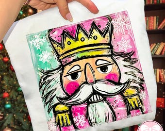 Preppy Watercolor Nutcracker Png, Glitter Santa Claus Design, Coquette Christmas Png Design, Merry Christmas Png, Christmas Png,Digital File