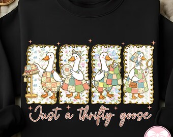 Just A Thrifty Goose PNG, Grandma Goose Design, Funny Thrifting Shirt PNG, Coquette Saving Money Second Hand Shopping, Digital Download