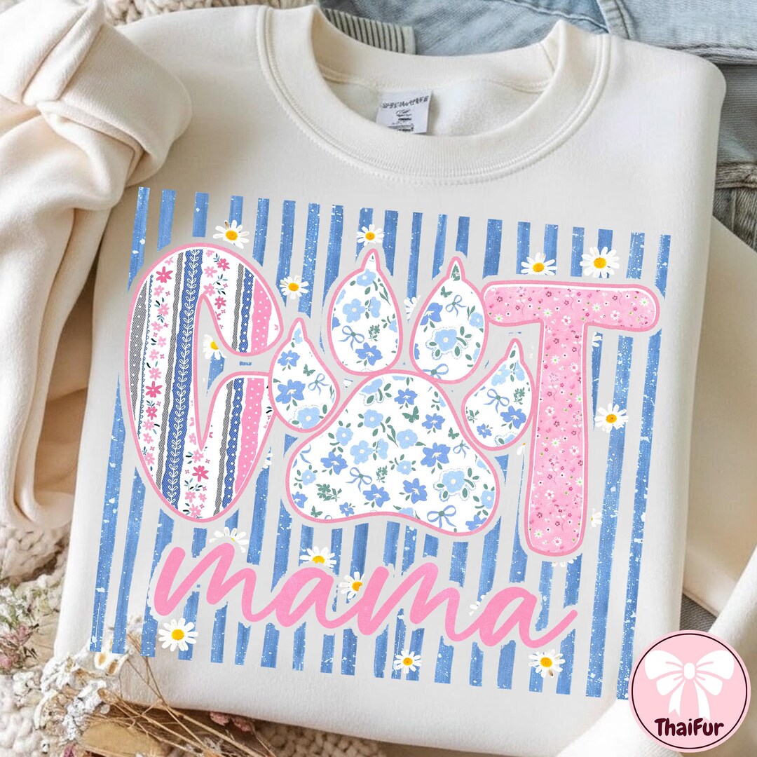 Cat Mama Striped PNG, Floral Cat Mom Shirt Design, Girly Retro Mama PNG ...