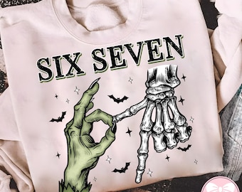Six Seven 6 7 Meme Funny Witch Skeleton Hands Png, Funny Halloween Bones Clipart, Spooky Season Sublimation Design, Retro Halloween Png