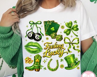 Feeling Lucky St. Patrick's Day Png, Distressed Shamrock Png, Coquette St. Patty's Sublimation Design, Doodle Design Png, Trendy Png Design