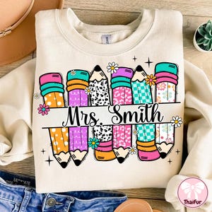 Preppy Pencil Teacher Name Custom Png, Custom Name Of Teacher Png, Back To School Teacher Shirt Design, First Day School Png