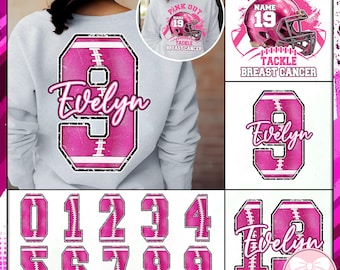 Custom Breast Cancer Football Pink Out Png, Personalize Name Number Sport Breast Cancer Png, Pink Ribbon Png, American Football Png