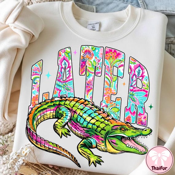 Later Alligator Tropical PNG, Everyday Later Gator PNG, Girly Trendy Kid Design, Women Pink Preppy Prep Print Summer Bay Coastal