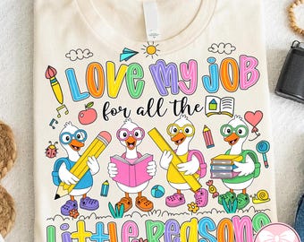 Maestra de regreso a clases retro (Png), Me encanta mi trabajo por todas las pequeñas razones (Png), Ganso de maestra de moda (Png), Ganso de niños (Png), Jardín de infancia (Png)