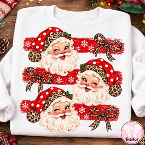 Preppy Merry Christmas PNG, Retro Santa Polka Dot Design, Leopard Christmas Sublimation PNG, Aesthetic Holiday Shirt Digital Download