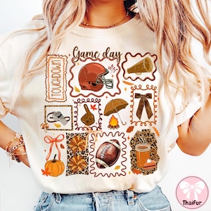 Fall Football Collage Png, Game Day Png Fall Vibes Png, Autumn Png Boho Floral Football Png Touchdown Season Png, Coquette Football Bow Png