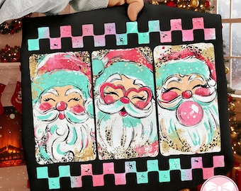 Colorful Leopard Glitter Santa Png, Preppy Brushstroke Christmas Santa PNG, Vintage Santa Claus PNG, Merry Christmas Png, Digital File