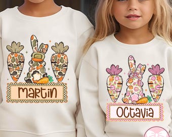 Custom Kid Name Easter Bunny PNG, Personalized Kids Easter PNG, Boy Girl Bunny Name Design, Coquette Floral Easter Sublimation Design
