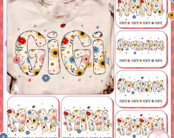 Preppy Mama Floral Boho Bundle Png, Floral Mama Grandma Nana with kids names Png, Custom Preppy Mama Png, Mothers Day Png