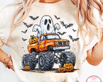 Boo Ghost Monster Truck Png, Boy Fall Png, Halloween Kid Png, Funny Halloween Png, Pumpkin Boy Truck Png, Cute Ghost Png, Ghost Clipart Png
