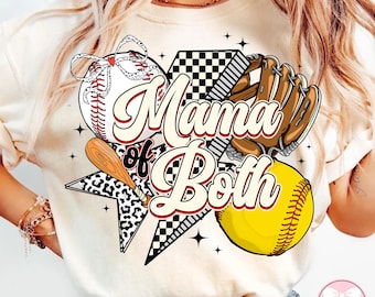 Mama Of Both Png, Mama Of Both Shirt Design Png, Baseball & Softball Mama Png, Baseball Mom Png, Softball Mom Png