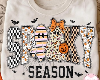 Halloween Leopard Checkered Fall Png, Retro Halloween Spooky Ghost Png, Spooky Png, Halloween Girly PNG, Fall PNG, Sublimation PNG, Bats Png