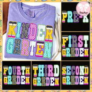 Neon Checkered Prek/Kindergarten Bundle PNG, Teacher Back to School PNG Neon Disstressed, Coquette 1st 2nd 3rd Grade Png,Hand Drawn Colorful
