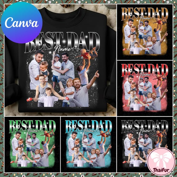 Custom Dad Name Canva Template PNG, Personalized Best Dad Fathers Day 2026 Design, Dad and Kids Sublimation Graphic