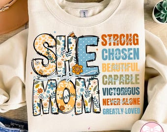 Sie ist Mama Png, Adrette Mama Blumen Png, Bibel-Vers, Muttertag Png, Blumenmama mit Kindername Png, Benutzerdefinierte Preppy Mama Png, Alltag Png