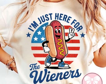 Funny 4th Of July Just Here For The Wieners Png, Funny USA Hot Dog Png, Independence Day Shirt Design, Retro America Patriotic Weenies Png