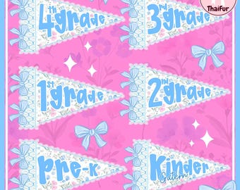 Pre School PNG Back to School Grade Bundle PNG, Teacher PNG, School Spirit Teacher Shirt Png, Coquette grandmillenial Bow Png Pennant Flag