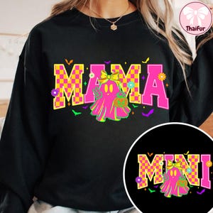 Halloween Neon Mama Mini Png, Halloween Neon Checkered Png, Spooky Mama Png, Spooky Season Png, Halloween Cute Neon Ghost Png