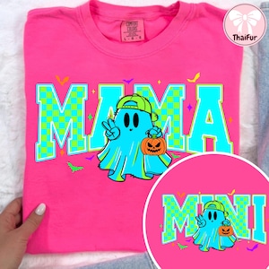 Halloween Neon Mama Mini Png, Halloween Neon Checkered Png, Spooky Mama Png, Spooky Season Png, Halloween Cute Neon Ghost Png, Digital File