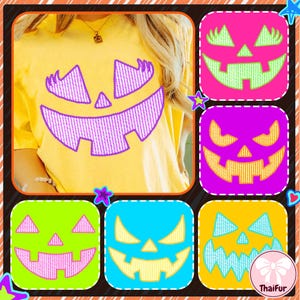 Preppy Seersucker Pumpkin Face Neon PNG, Girly Halloween Jack O Lantern Sublimation, Bright Fall Shirt Design with Lashes, Digital Download