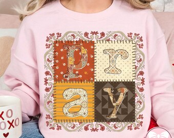 Cottagecore Pray Quilt Patchwork PNG, Boho Christian Design, Sublimation Shirt PNG, Faith Inspired Clipart, Cozy Quilted Pattern
