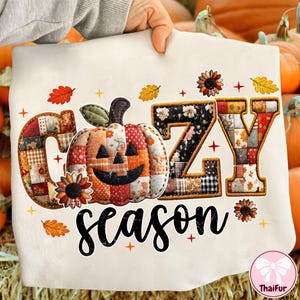 Cozy Season Embroidery PNG, Floral Pumpkin Patchwork, Fall Vibes, Fall Coquette, Fall Girly, Autumn Png, Cozy Season Digital Download