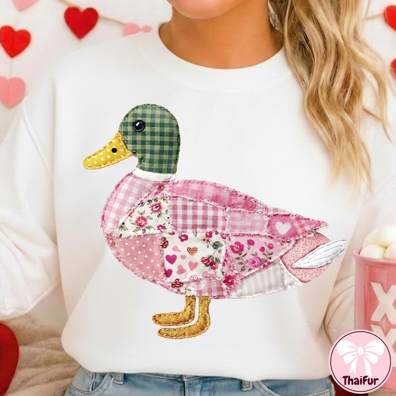 Grandma Core Duck PNG, Patchwork Quilted Mallard Duck Design, 90s Inspired Farmhouse Duck Hunting Sublimation PNG image 2